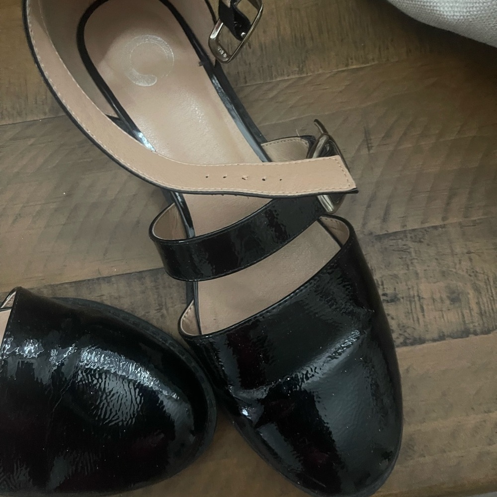 Black patent 3 strap shoe